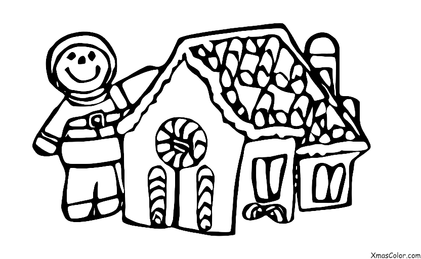 Christmas / Eating Gingerbread Houses: A family of gingerbread people eating a gingerbread house