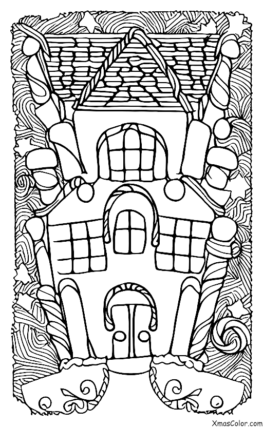 Christmas / Eating Gingerbread Houses: A gingerbread house with a lot of different kinds of Frosting