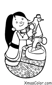 Christmas / Elves: An elf sewing a toy