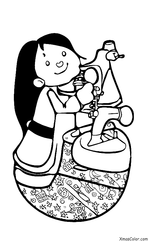 Christmas / Elves: An elf sewing a toy