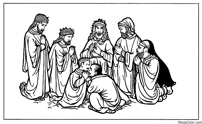 Christmas / Epiphany: The Three Kings giving their gifts to baby Jesus