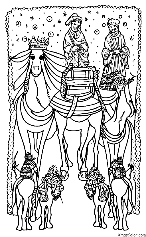 Christmas / Epiphany: The Three Kings riding their camels back home