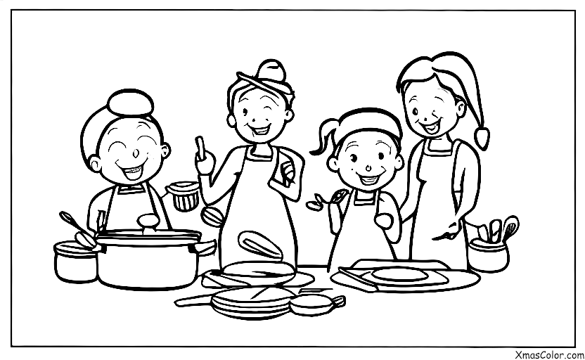 Christmas / Family: A family cooking together in the kitchen