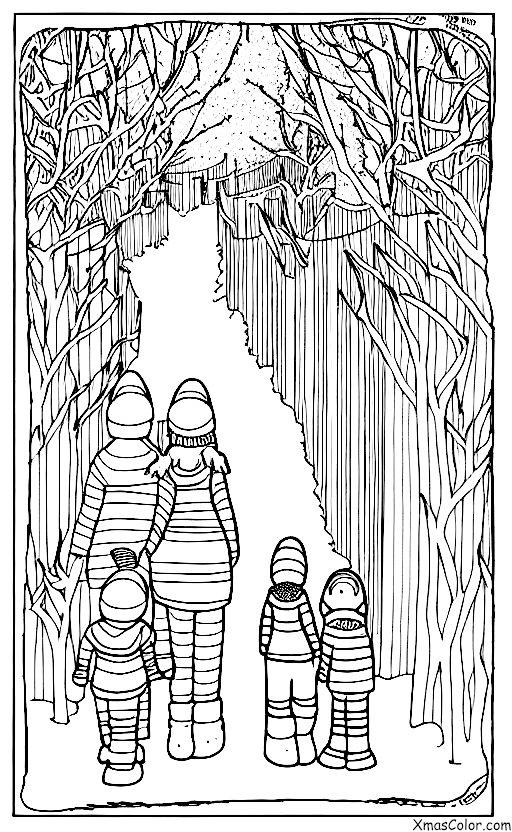 Christmas / Family: A family walks through a winter wonderland