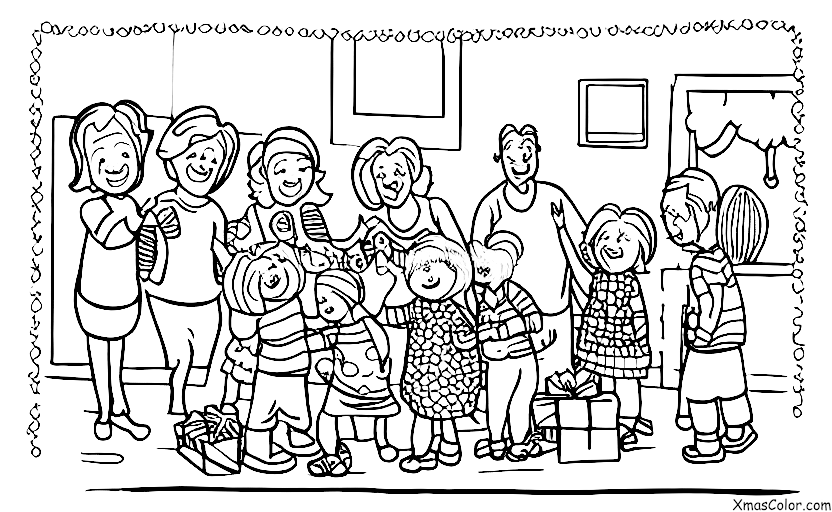 Christmas / Family: Grandparents and grandchildren opening presents together