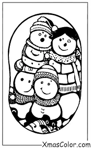 Christmas / Feliz Navidad: Kids playing in the snow with sleds and snowmen