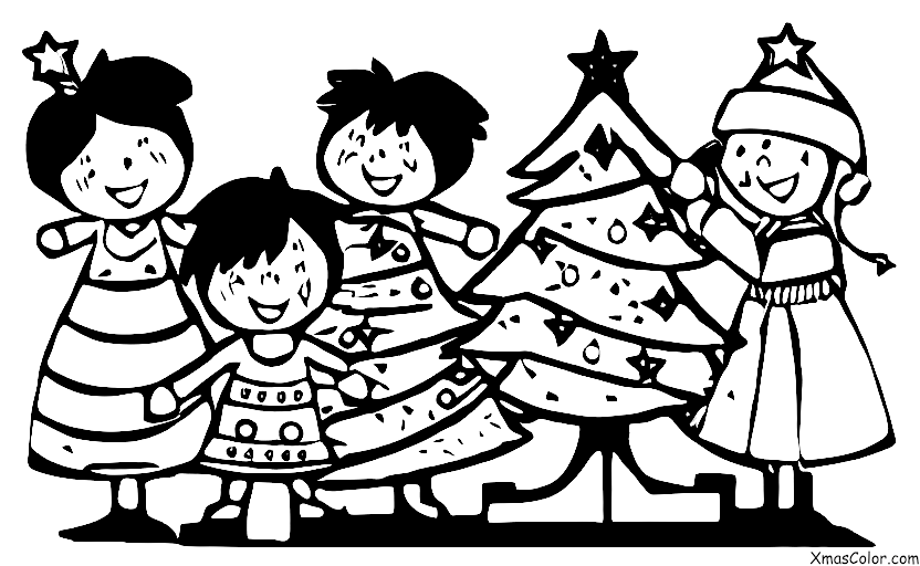 Christmas / Friends: 5 friends decorating a Christmas tree