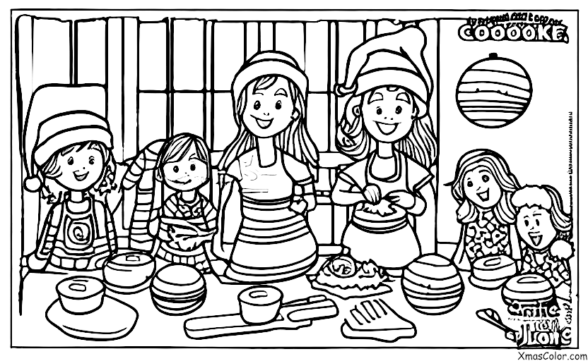 Christmas / Friends: 6 friends baking Christmas cookies