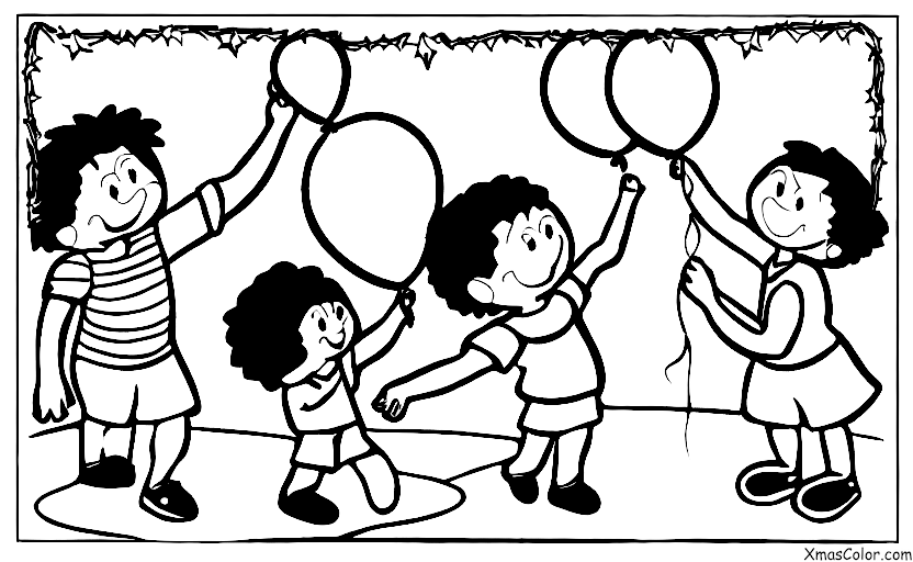 Christmas / Games: A family playing balloon toss