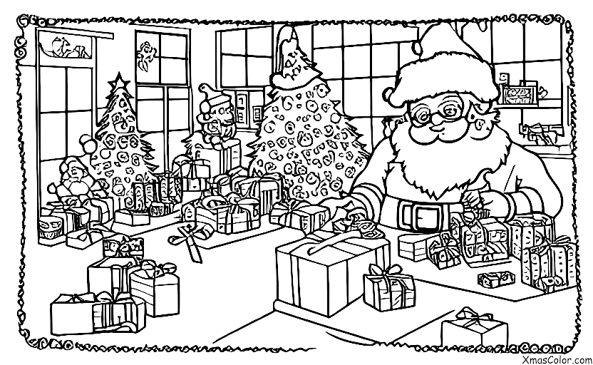 Christmas / Geeky Christmas: Santa Claus sitting in his workshop surrounded by geeky Christmas toys