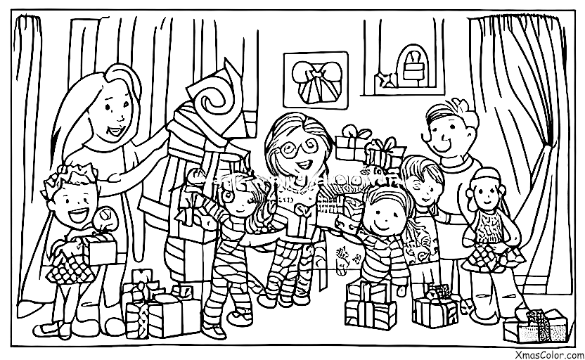 Christmas / Giving: A family giving each other presents
