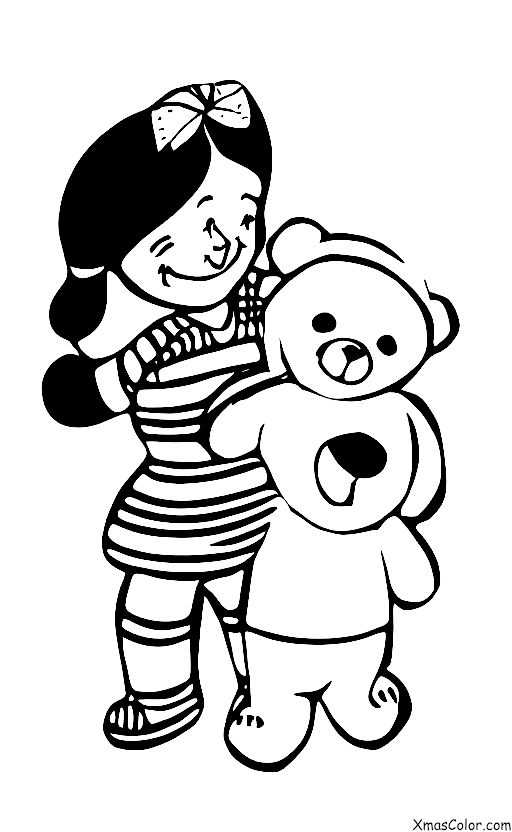 Christmas / Giving: A girl giving a teddy bear to her little brother