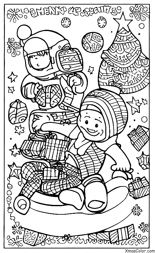 Christmas / Giving: A kid sledding down a hill