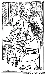 Christmas / Giving: A little girl giving a Christmas gift to her grandmother