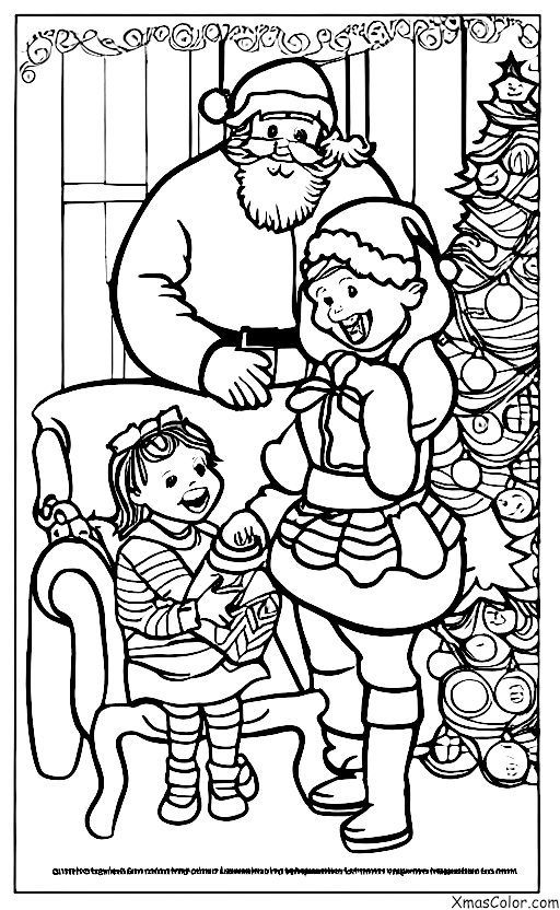 Christmas / Giving: Santa Claus giving a Christmas gift to a little girl