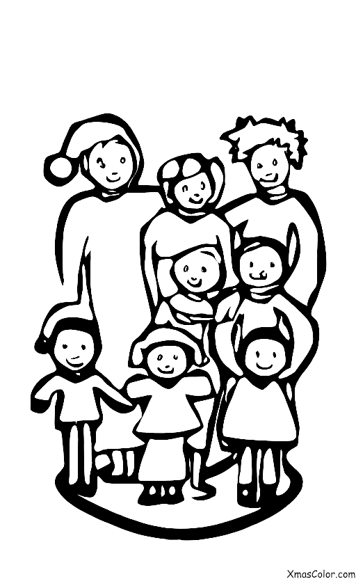 Christmas / Hanging Christmas Ornaments: A family of four decorating the tree