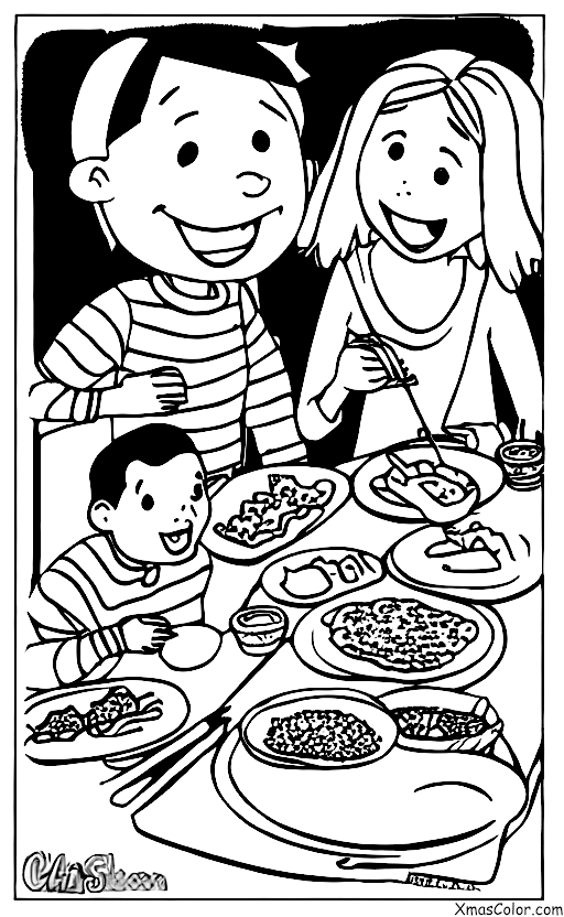 Christmas / Hanukkah: A family eating latkes