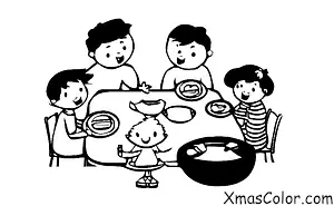 Christmas / Hanukkah: A family gathered around the table eating latkes