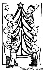 Christmas / Hot Cocoa: A family decorating a Christmas tree