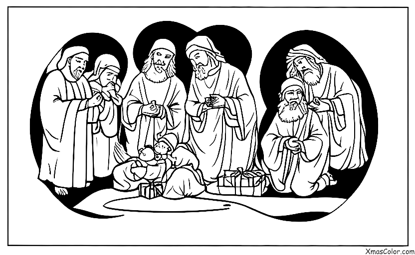 Christmas / Jesus' Birthday: The three wise men bringing gifts to Jesus