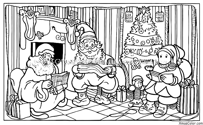 Christmas / Jolly Old Saint Nicholas: Santa Claus reading a letter from a child