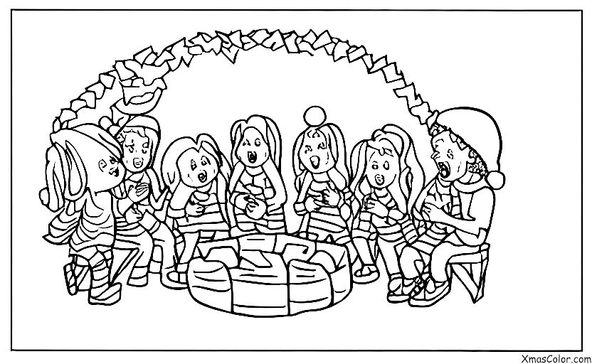 Christmas / Joy to the World: A group of friends singing "Joy to the World" around a campfire