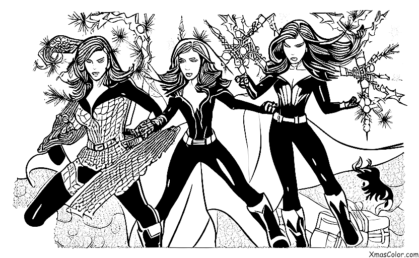 Christmas / Marvel Christmas: Black Widow and Scarlet Witch fighting Hydra