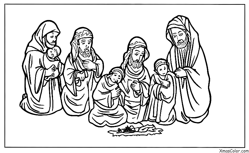 Christmas / Mary: The three wise men bringing gifts to baby Jesus