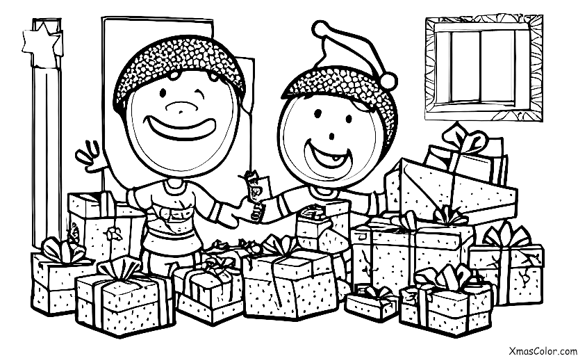 Christmas / Modern Christmas: A child opening up a present on Christmas morning