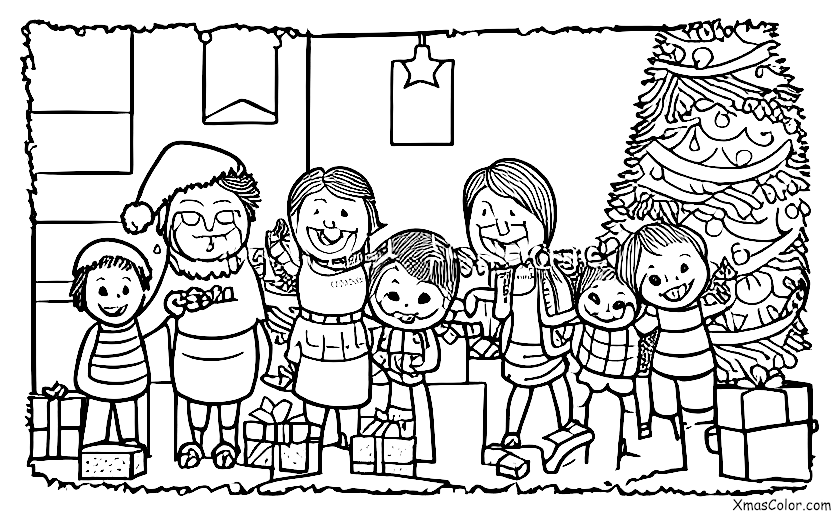 Christmas / Modern Christmas: A family opening presents on Christmas morning