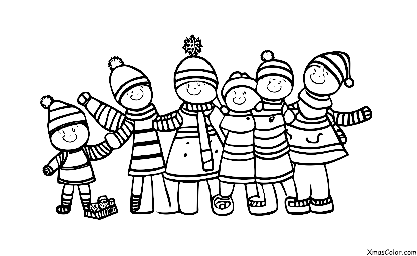 Christmas / Modern Christmas: A group of friends playing in the snow