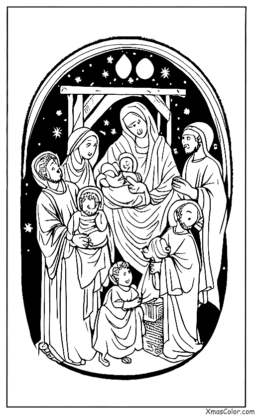Christmas / Nativity Scene: The Nativity Scene with Baby Jesus, Mary, Joseph, the Three Wise Men, and the animals