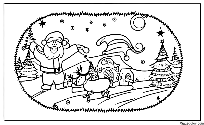 Christmas / O Come, All Ye Faithful: Santa and his reindeer flying  through the night sky