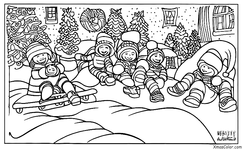 Christmas / Outdoor Christmas activities: Sledding down a snowy hill