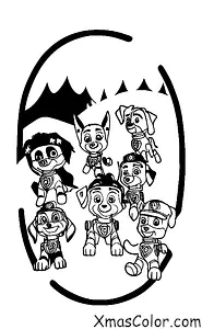 Christmas / PAW Patrol Christmas: The Paw Patrol pups sledding down a hill