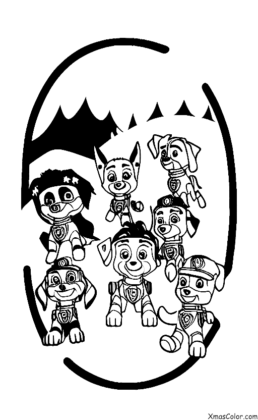 Christmas / PAW Patrol Christmas: The Paw Patrol pups sledding down a hill