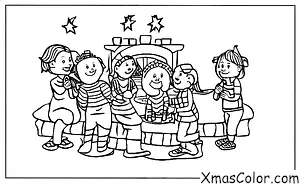 Christmas / Peace: A group of people of different ages and cultures gathered around a fireplace