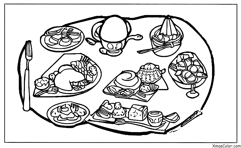 Christmas / Peace: A table with a Christmas feast laid out on it