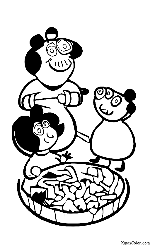 Christmas / Peppa Pig Christmas: Peppa and her family roasting chestnuts on the fire