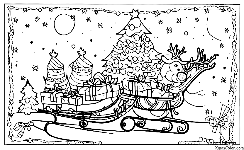 Christmas / Reindeer: A reindeer pulling a sleigh full of presents