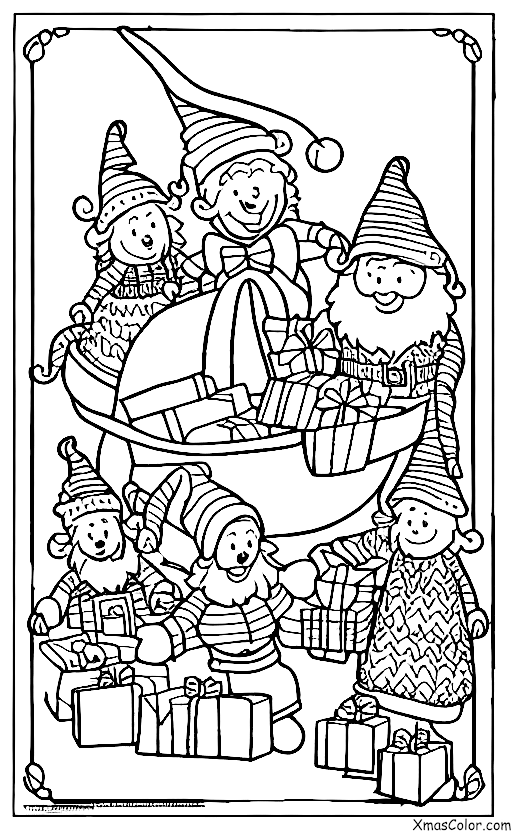 Christmas / Rudolph: Santa and his elves packing up the sleigh