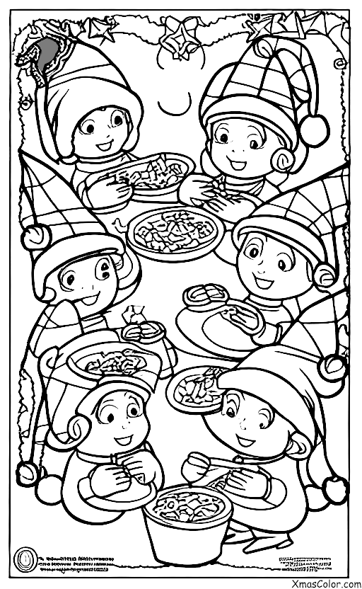 Christmas / Santa's elves: Santa's elves feeding the reindeers