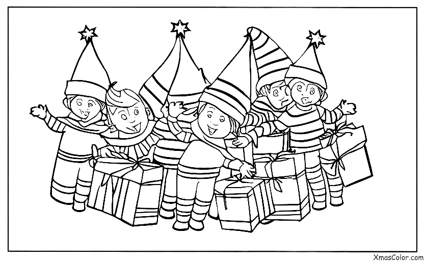 Christmas / Santa's elves: Santa's elves wrapped up in a big bundle of presents