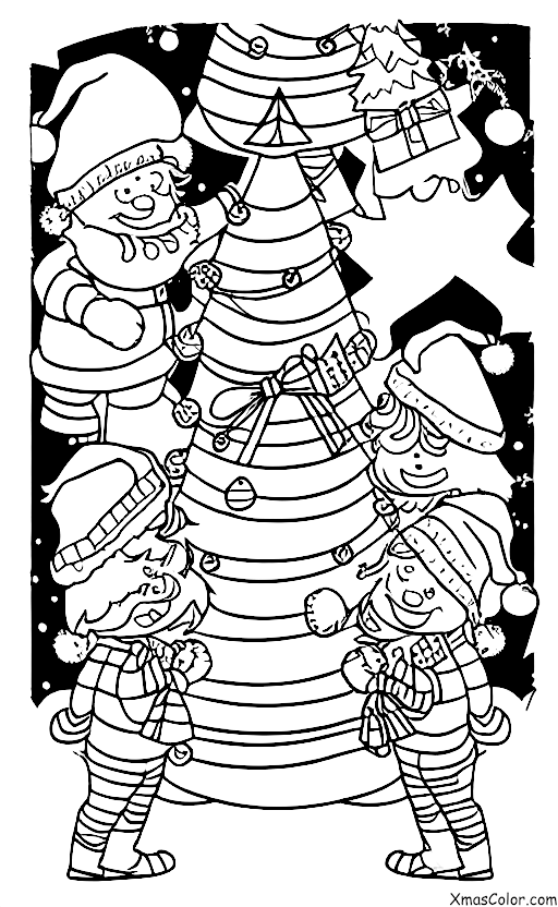 Christmas / Santa's Helpers: Santa's elves decorating the Christmas tree