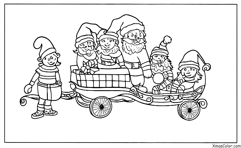 Christmas / Santa's sleigh: Santa and his elves loading the sleigh