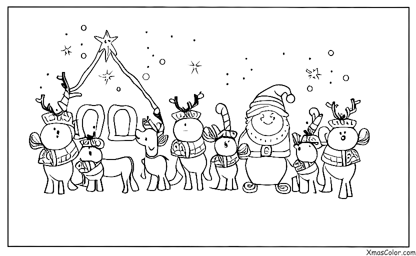 Christmas / Santa's sleigh: Santa and his reindeers arriving at a house