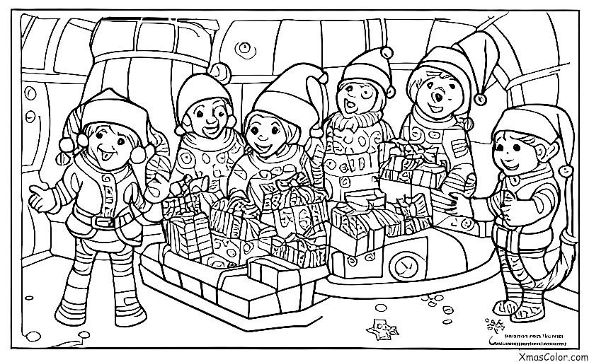 Christmas / Sci-Fi Christmas: Santa and his elves in a space station
