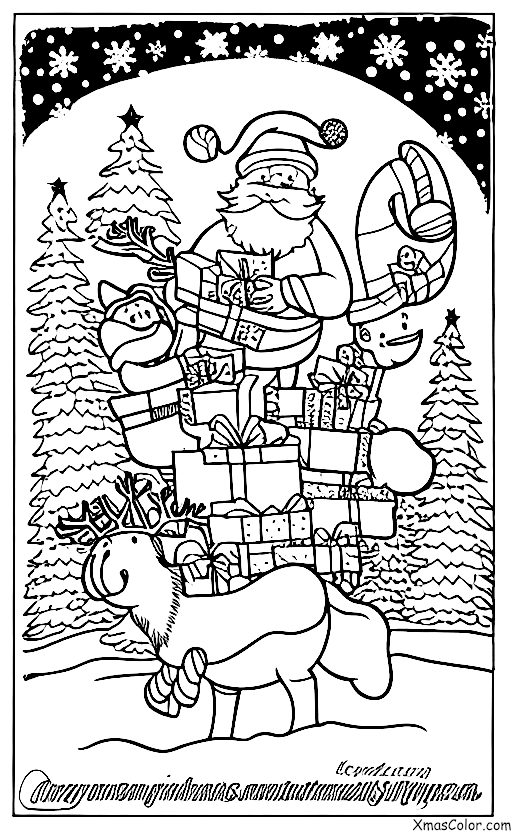 Christmas / Sending Christmas Cards: Santa and his reindeer delivering Christmas cards