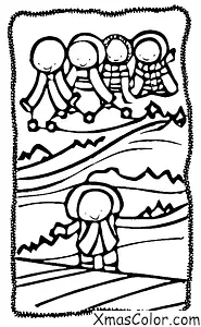 Christmas / Skiing: Kids skiing down a hill