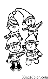 Christmas / Skiing: Santa and his elves skiing